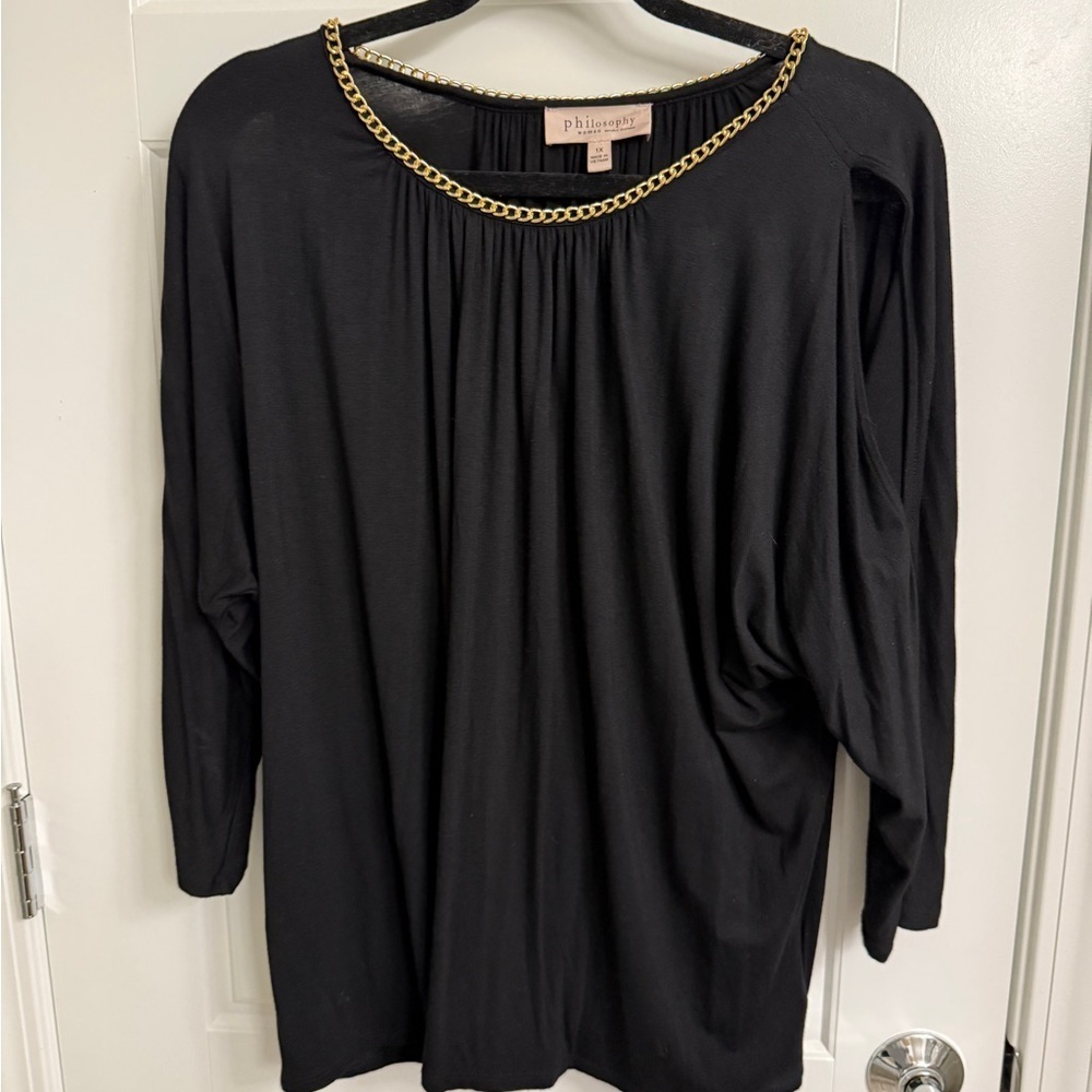 Philosophy Black Gold Chain Neckline Plus Size 1X Top Relaxed Travel Comfort